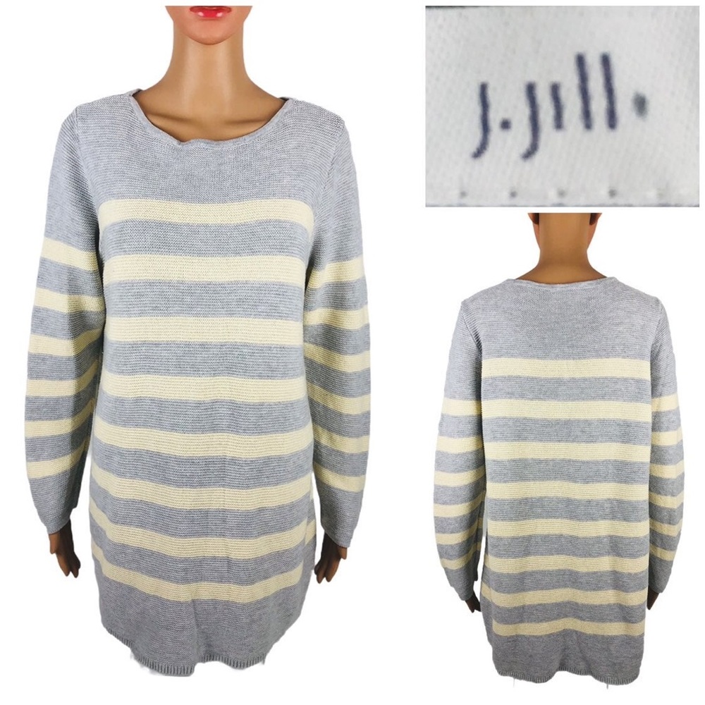 J. Jill yellow and grey Tunic Knit Crewneck Sweater